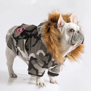 Camouflage Dog Jacket with Faux Fur Hood